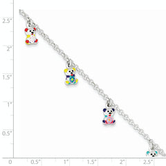 Sterling Silver Multi-color Enameled Bears With 1in ext Children's Bracelet