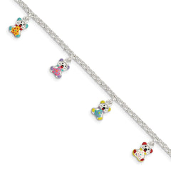 Sterling Silver Multi-color Enameled Bears With 1in ext Children's Bracelet