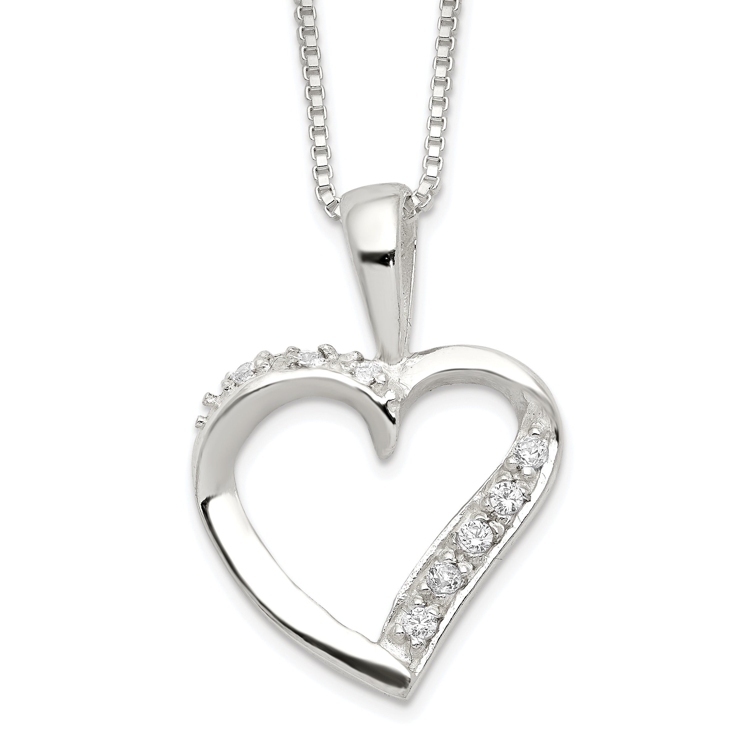 Sterling Silver CZ Heart Necklace