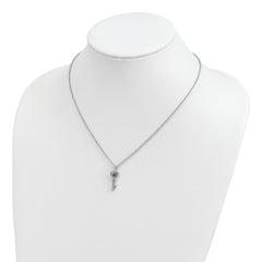 Brilliant Gemstones Sterling Silver with 14K Accent Rhodium-plated Amethyst and Diamond Key 18 Inch Necklace with 2 Inch Extender