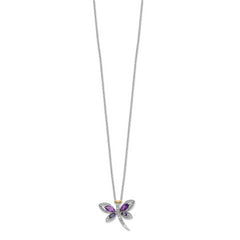 Brilliant Gemstones Sterling Silver with 14K Accent Rhodium-plated Amethyst/Iolite/Diamond Dragonfly18 Inch Necklace with 2 Inch Extender