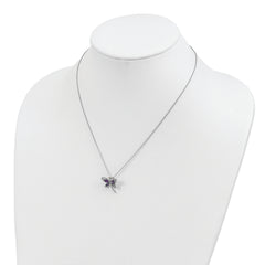 Brilliant Gemstones Sterling Silver with 14K Accent Rhodium-plated Amethyst/Iolite/Diamond Dragonfly18 Inch Necklace with 2 Inch Extender