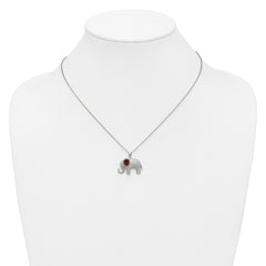 Brilliant Gemstones Sterling Silver with 14K Accent Rhodium-plated Garnet and Diamond Elephant 18 Inch Necklace with 2 Inch Extender