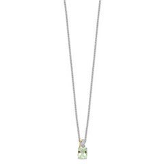 Brilliant Gemstones Sterling Silver with 14K Accent Rhodium-plated Green Quartz and Diamond 18 Inch Necklace with 2 Inch Extender