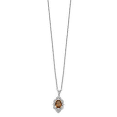 Brilliant Gemstones Sterling Silver with 14K Accent Rhodium-plated Smoky Quartz and White Topaz and Diamond 18 Inch Necklace with 2 Inch Extender