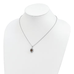 Brilliant Gemstones Sterling Silver with 14K Accent Rhodium-plated Smoky Quartz and White Topaz and Diamond 18 Inch Necklace with 2 Inch Extender