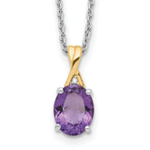 Brilliant Gemstones Sterling Silver with 14K Accent Rhodium-plated Amethyst and Diamond 18 Inch Necklace with 2 Inch Extender