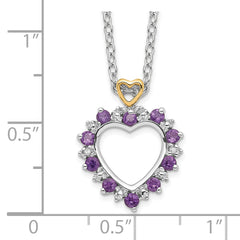 Brilliant Gemstones Sterling Silver with 14K Accent Rhodium-plated Amethyst and Diamond 18 Inch Necklace with 2 Inch Extender