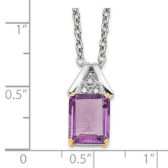 Brilliant Gemstones Sterling Silver with 14K Accent Rhodium-plated Amethyst and Diamond 18 Inch Necklace with 2 Inch Extender