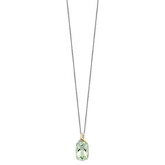 Brilliant Gemstones Sterling Silver with 14K Accent Rhodium-plated Green Quartz and Diamond 18 Inch Necklace with 2 Inch Extender