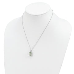 Brilliant Gemstones Sterling Silver with 14K Accent Rhodium-plated Green Quartz and Diamond 18 Inch Necklace with 2 Inch Extender