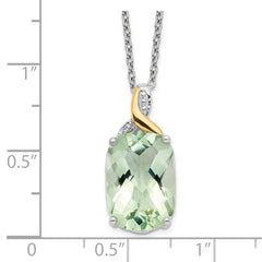 Brilliant Gemstones Sterling Silver with 14K Accent Rhodium-plated Green Quartz and Diamond 18 Inch Necklace with 2 Inch Extender