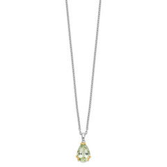 Brilliant Gemstones Sterling Silver with 14K Accent Rhodium-plated Green Quartz 18 Inch Necklace with 2 Inch Extender