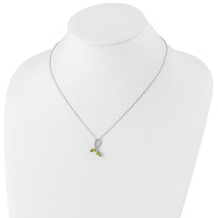 Brilliant Gemstones Sterling Silver with 14K Accent Rhodium-plated Peridot and Diamond 18 Inch Necklace with 2 Inch Extender