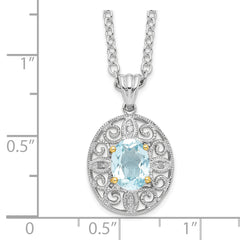 Brilliant Gemstones Sterling Silver with 14K Accent Rhodium-plated Sky Blue Topaz and Diamond 18 Inch Necklace with 2 Inch Extender