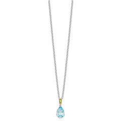 Brilliant Gemstones Sterling Silver with14K Accent Rhodium-plated Sky Blue Topaz and Peridot 18 Inch Necklace with 2 Inch Extender