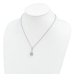 Brilliant Gemstones Sterling Silver with 14K Accent Rhodium-plated Sky Blue Topaz and Diamond 18 Inch Necklace with 2 Inch Extender