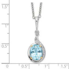 Brilliant Gemstones Sterling Silver with 14K Accent Rhodium-plated Sky Blue Topaz and Diamond 18 Inch Necklace with 2 Inch Extender