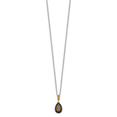 Brilliant Gemstones Sterling Silver with 14K Accent Rhodium-plated Smoky Quartz and Citrine Necklace