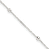 Sterling Silver Beads 5-Station 9 inch Plus 1.5 inch Extender - Total 10.5 inch Anklet