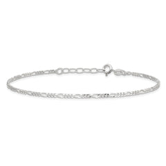 Sterling Silver Figaro Chain 10 inch Plus 1 inch Extender - Total 11 inch Anklet