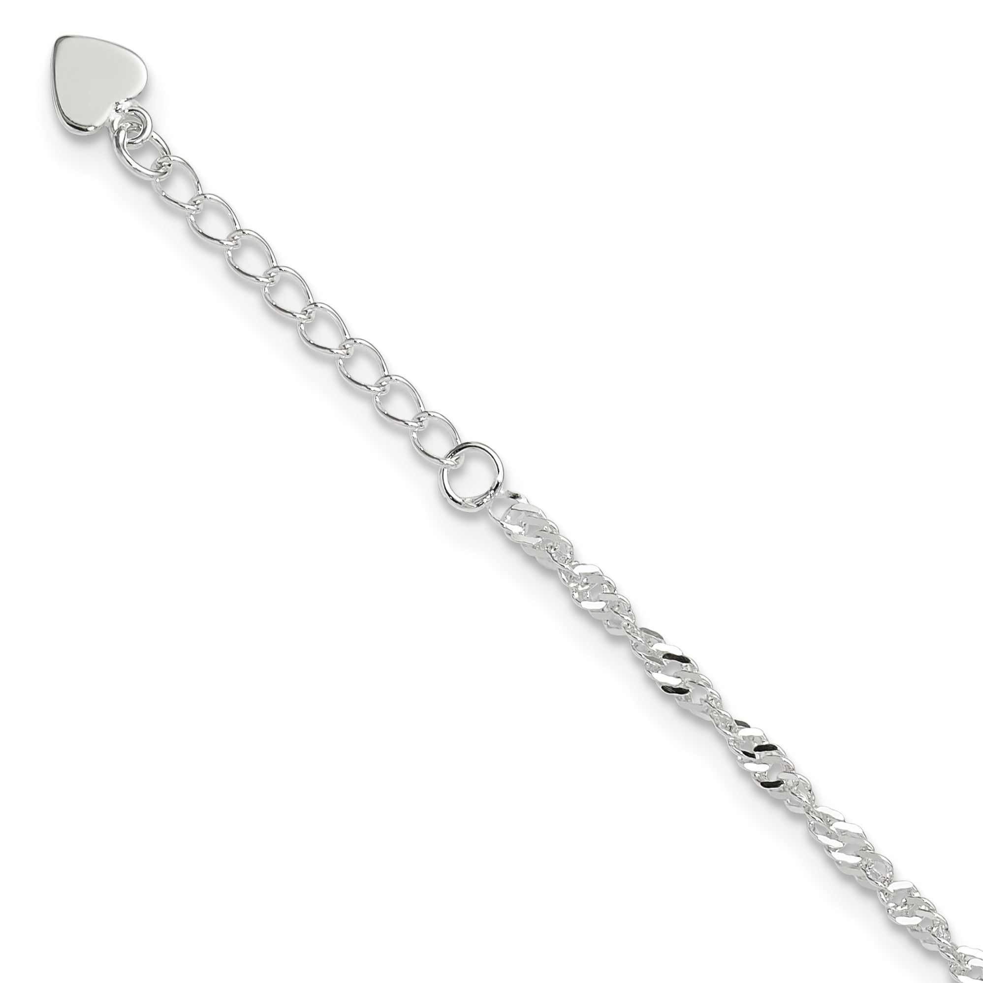 Sterling Silver 3mm Singapore Chain 8 inch Plus 1 inch Extender - Total 9 inch Anklet