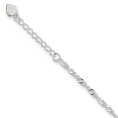 Sterling Silver 3mm Singapore Chain 8 inch Plus 1 inch Extender - Total 9 inch Anklet