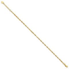Sterling Silver Gold-tone 3mm Singapore Chain 9 inch Plus 1 inch Extender - Total 10 inch Anklet