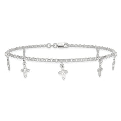 Sterling Silver 10 in Cross Anklet
