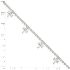 Sterling Silver Dragonfly Charms 9 inch Plus 1 inch Extender - Total 10 inch Anklet