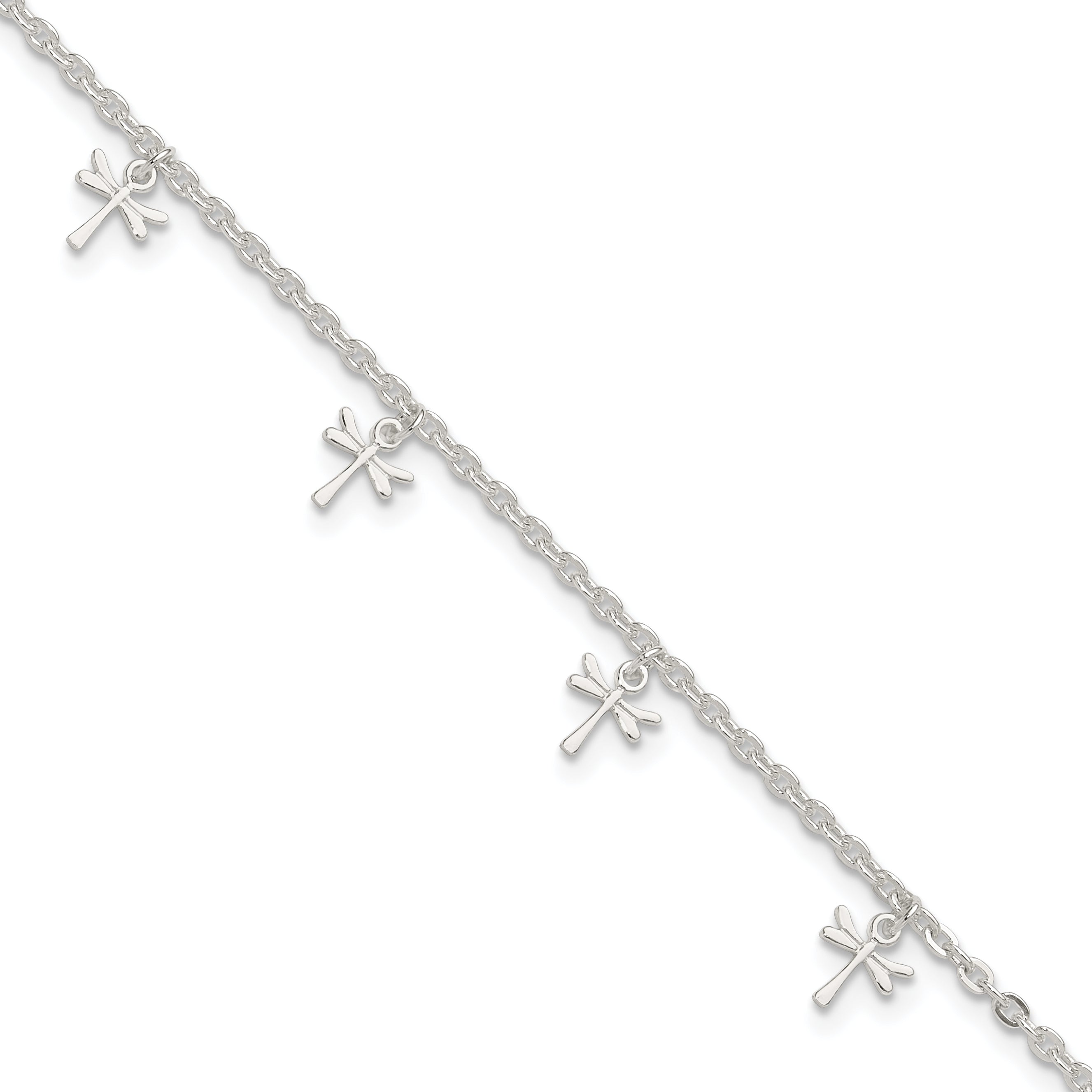 Sterling Silver Dragonfly Charms 9 inch Plus 1 inch Extender - Total 10 inch Anklet