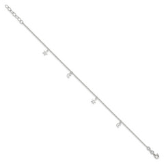 Sterling Silver Moon and Stars 9 inch Plus 1 inch Extender - Total 10 inch Anklet