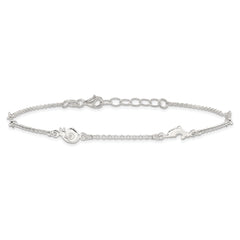 Sterling Silver Turtle/Dolphin/Snail 9 inch Plus 1 inch Extender - Total 10 inch Anklet