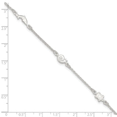 Sterling Silver Turtle/Dolphin/Snail 9 inch Plus 1 inch Extender - Total 10 inch Anklet