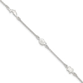 Sterling Silver Turtle/Dolphin/Snail 9 inch Plus 1 inch Extender - Total 10 inch Anklet