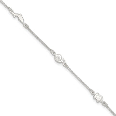 Sterling Silver Turtle/Dolphin/Snail 9 inch Plus 1 inch Extender - Total 10 inch Anklet