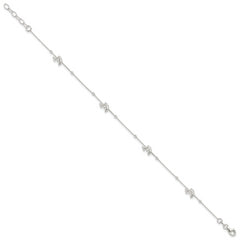 Sterling Silver Dolphins and Beads 4-Station 10 inch Plus 1 inch Extender - Total 11 inch Anklet