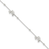 Sterling Silver Dolphins and Beads 4-Station 9 inch Plus 1 inch Extender - Total 10 inch Anklet