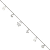 Sterling Silver Ocean Theme Charms 10 inch Plus 1 inch Extender - Total 11 inch Anklet