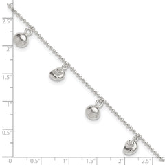 Sterling Silver Sea Shells 8 inch Plus 1 inch Extender - Total 9 inch Anklet