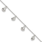 Sterling Silver Sea Shells 8 inch Plus 1 inch Extender - Total 9 inch Anklet