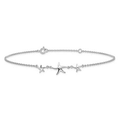 Sterling Silver Rhodium-plated Starfish 10 inch Plus 1 inch Extender - Total 11 inch Anklet