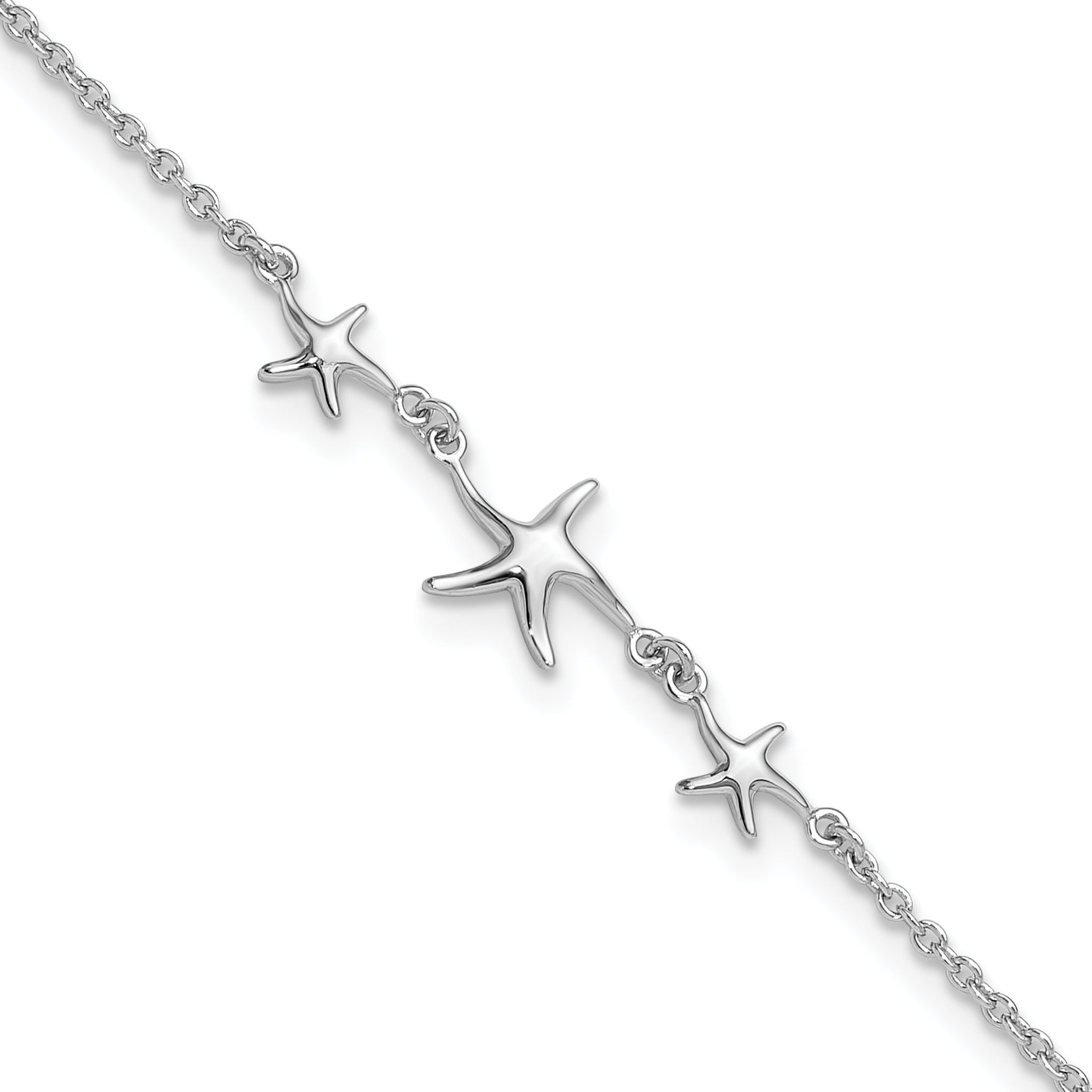 Sterling Silver Rhodium-plated Starfish 10 inch Plus 1 inch Extender - Total 11 inch Anklet