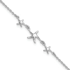 Sterling Silver Rhodium-plated Starfish 10 inch Plus 1 inch Extender - Total 11 inch Anklet