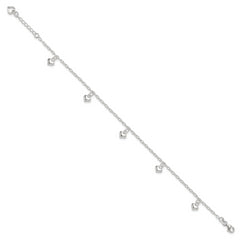 Sterling Silver Puffed Heart Charms 10 inch Plus 1 inch Extender - Total 11 inch Anklet
