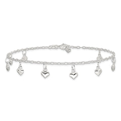 Sterling Silver Polished Puffed Heart Anklet