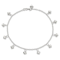 Sterling Silver Polished Puffed Heart Anklet