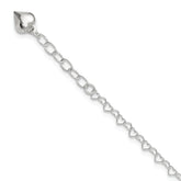 Sterling Silver Puffed Heart Dangle 9 inch Plus 1 inch Extender - Total 10 inch Anklet
