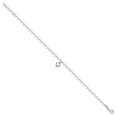 Sterling Silver Puffed Heart Charm 9 inch Plus 1 inch Extender - Total 10 inch Anklet