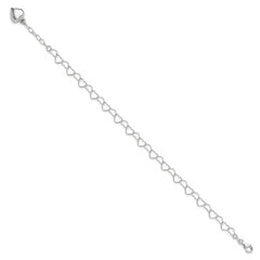 Sterling Silver Puffed Heart Dangle 10 inch Plus 1 inch Extender - Total 11 inch Anklet